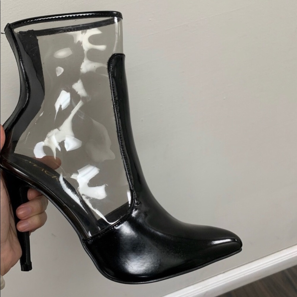 brand new Black patent see through bootie heel